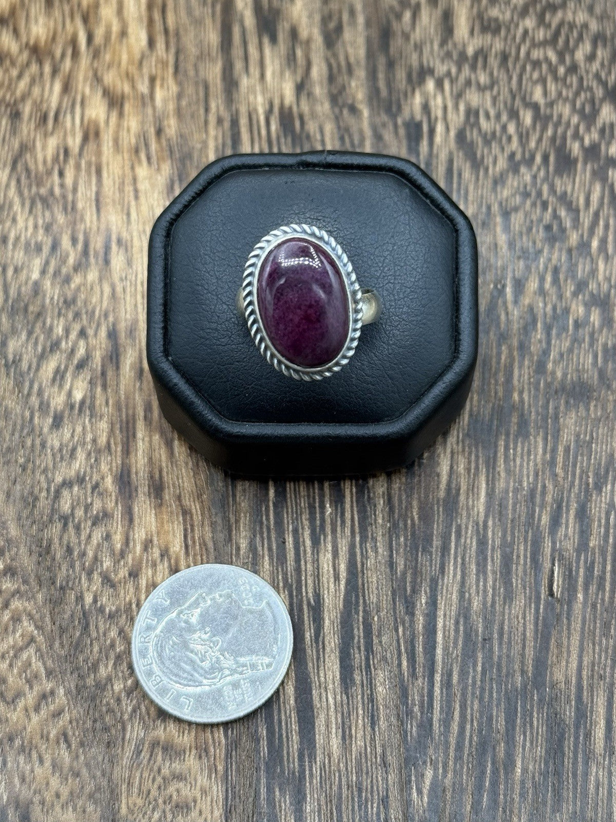 Navajo Handmade Sterling Silver Purple Spiny Oyster Adjustable Ring Size 7 - 10