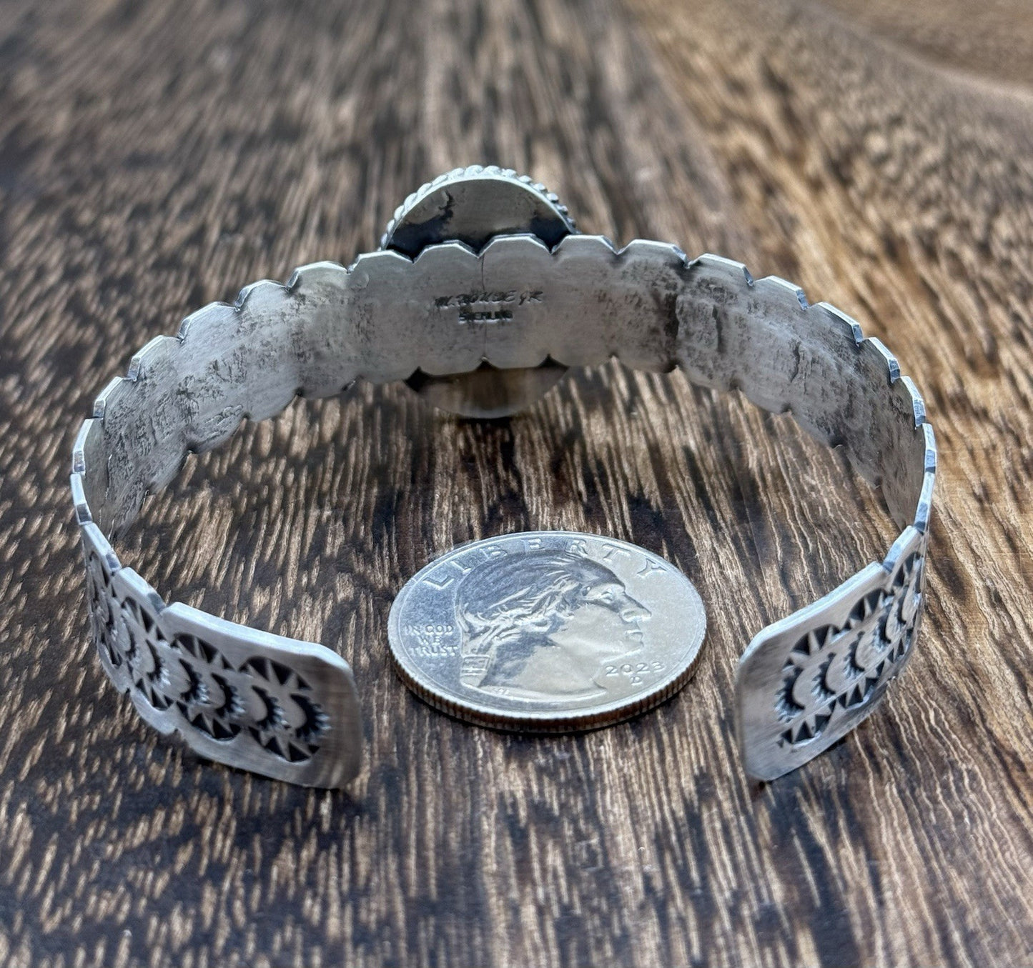 Navajo Handmade Sterling Silver Blue Bird Turquoise Stacker Cuff Bracelet