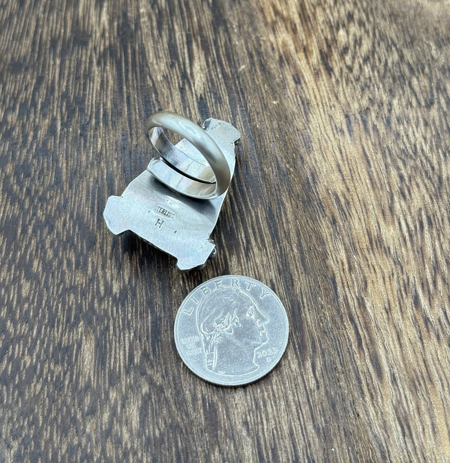 Navajo Handmade Sterling Silver Royston Turquoise Adjustable Ring Size 8 To 10