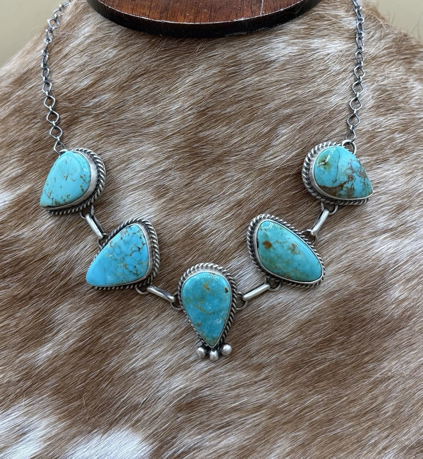 Native Navajo Handmade Sterling Silver Kingman Turquoise Choker Necklace 15β