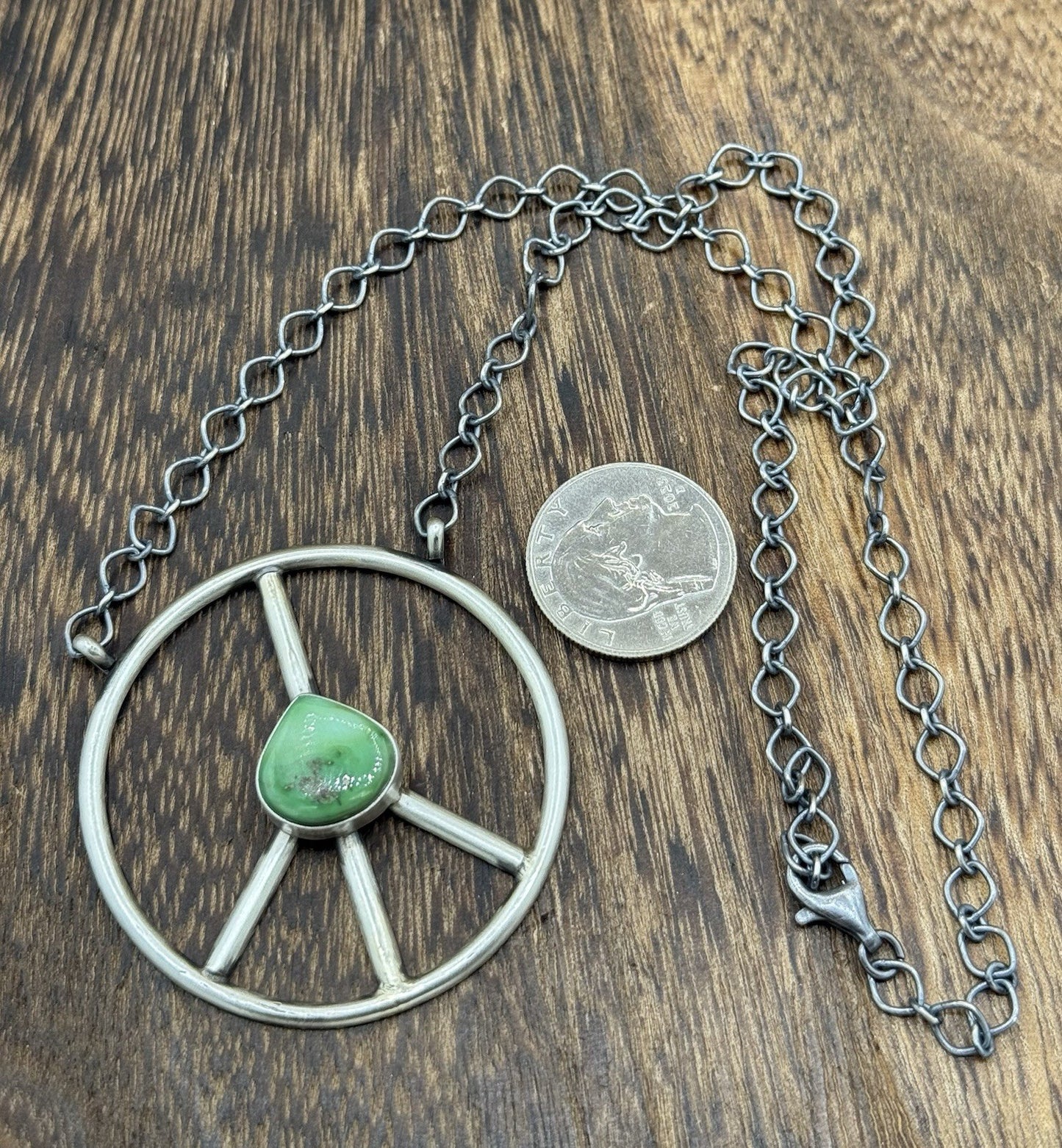 Native American Navajo handmade Sterling Silver Turquoise Peace Hippie Necklace