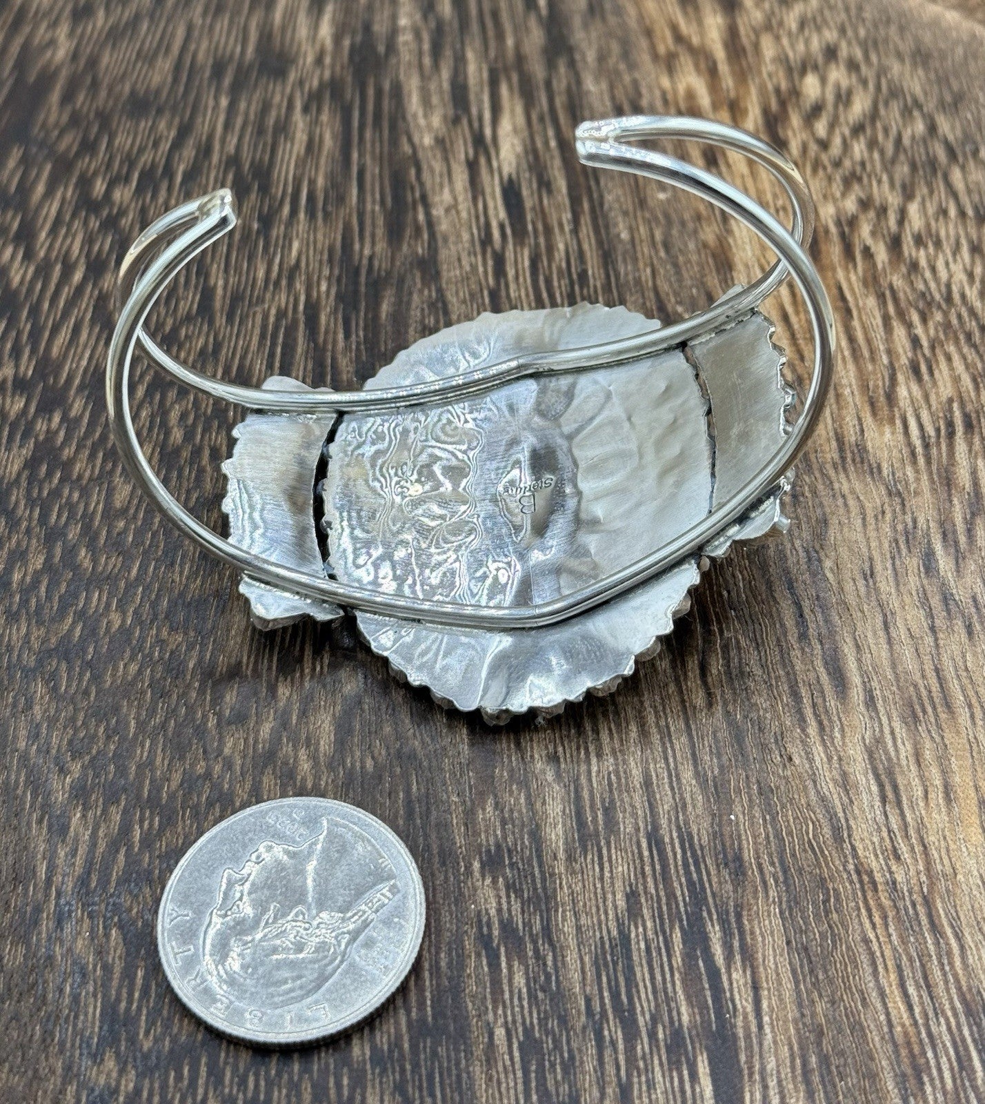 Native American Navajo Handmade Sterling Silver Turquoise Cluster Cuff Bracelet