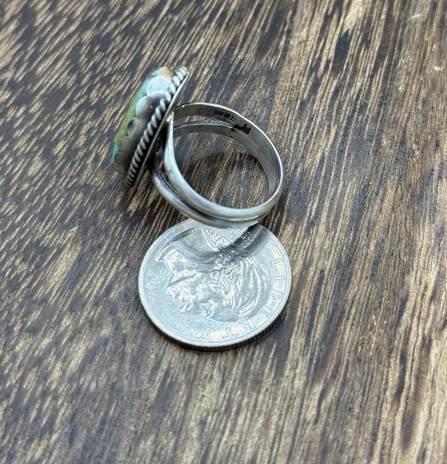 Native American Navajo Handmade Sterling Silver Royston Turquoise Ring Size 10