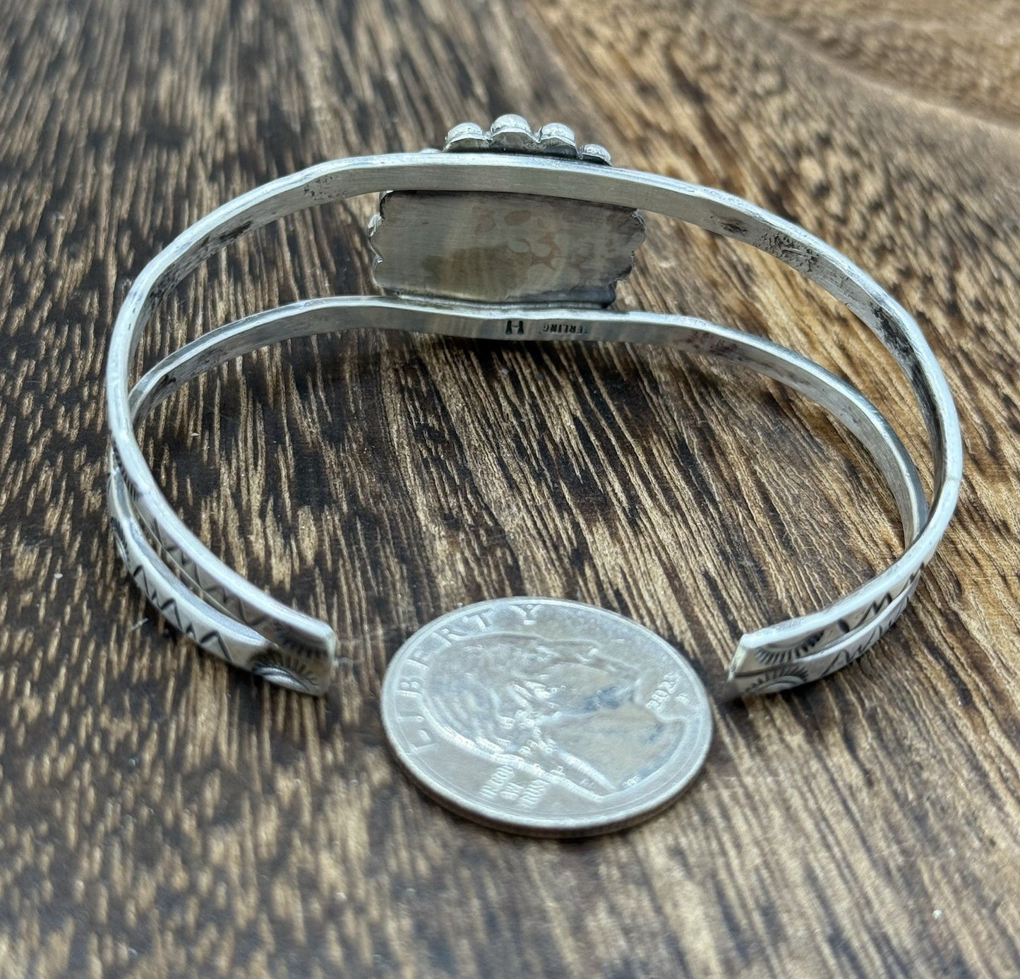 Native Navajo Handmade Sterling Silver Sonoran Gold Turquoise Cuff Bracelet