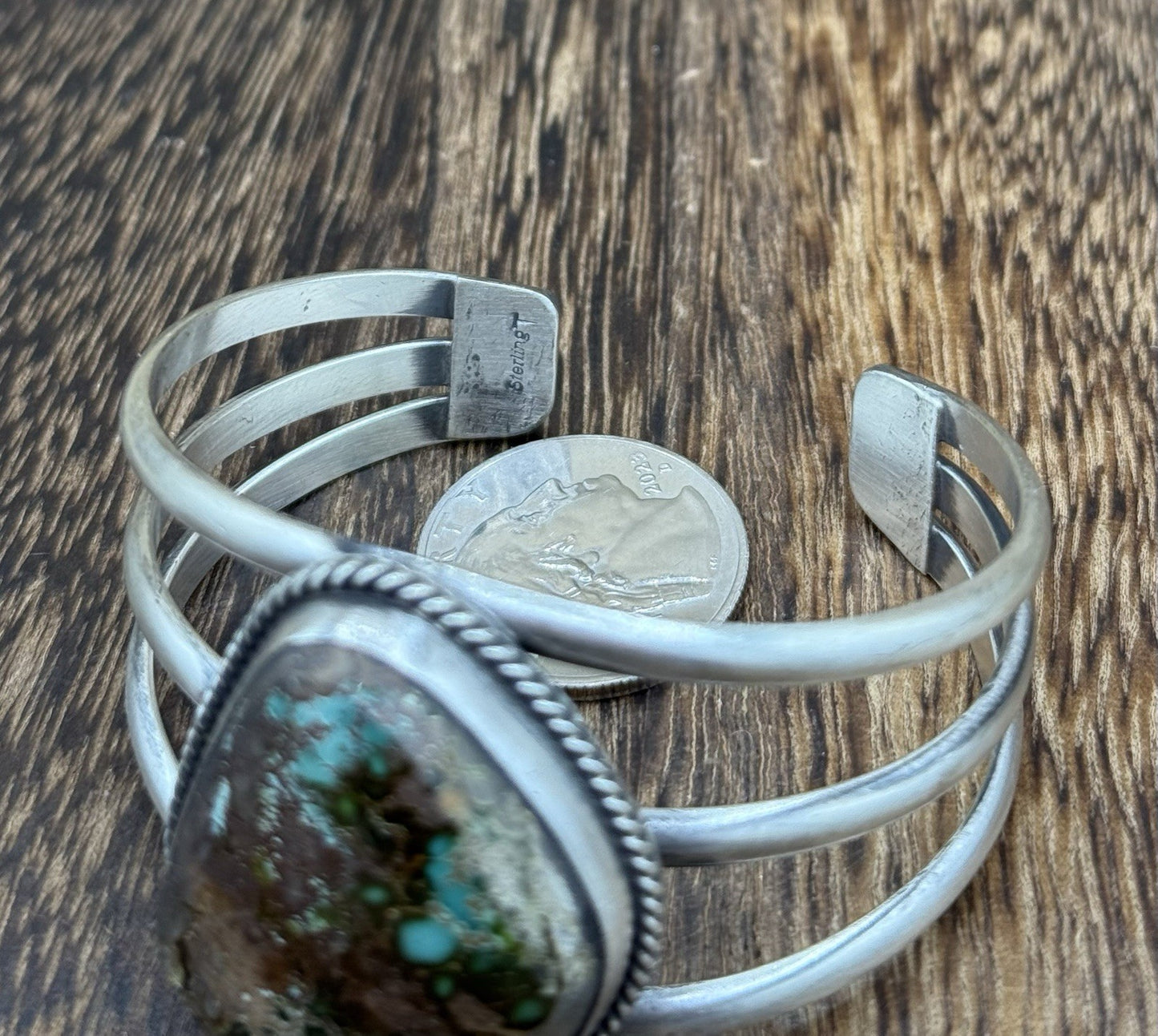 Native American Navajo Handmade Sterling Silver Royston Turquoise Cuff Bracelet