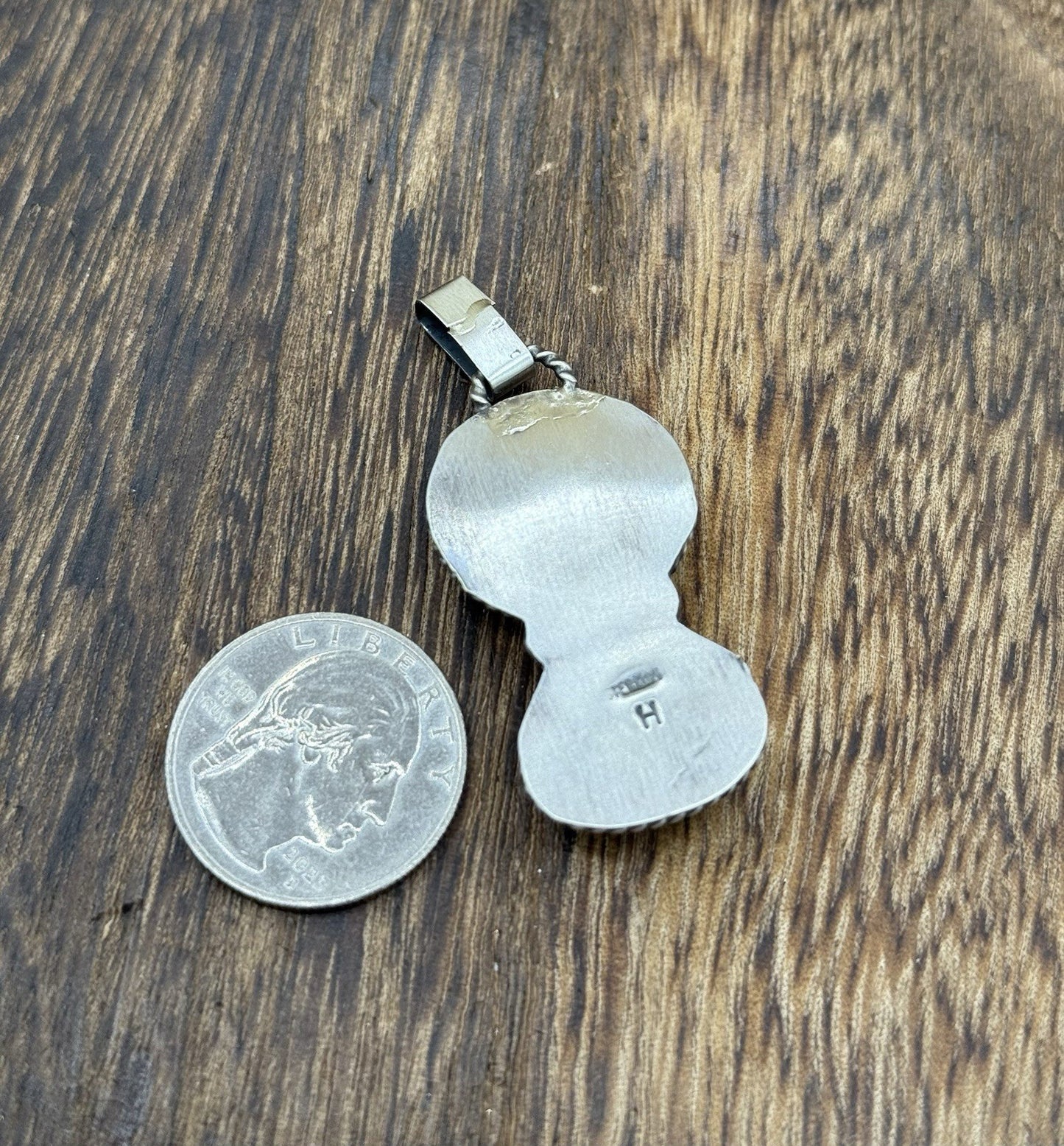 Navajo Handmade Sterling Silver White Water Turquoise Liberty Dime Coin Pendant
