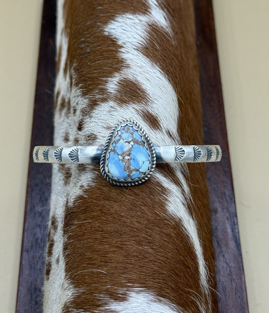 Navajo Handmade Sterling Silver Golden Hills Turquoise Stacker Cuff Bracelet