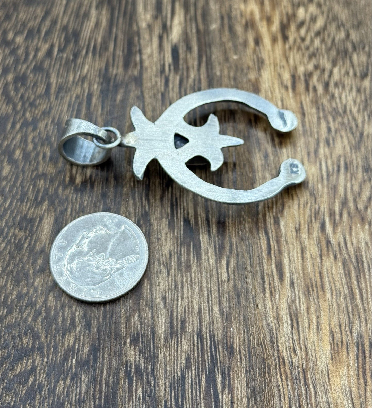 Navajo Handmade Sterling Silver Old Look Sonoran Gold Turquoise Naja Pendant