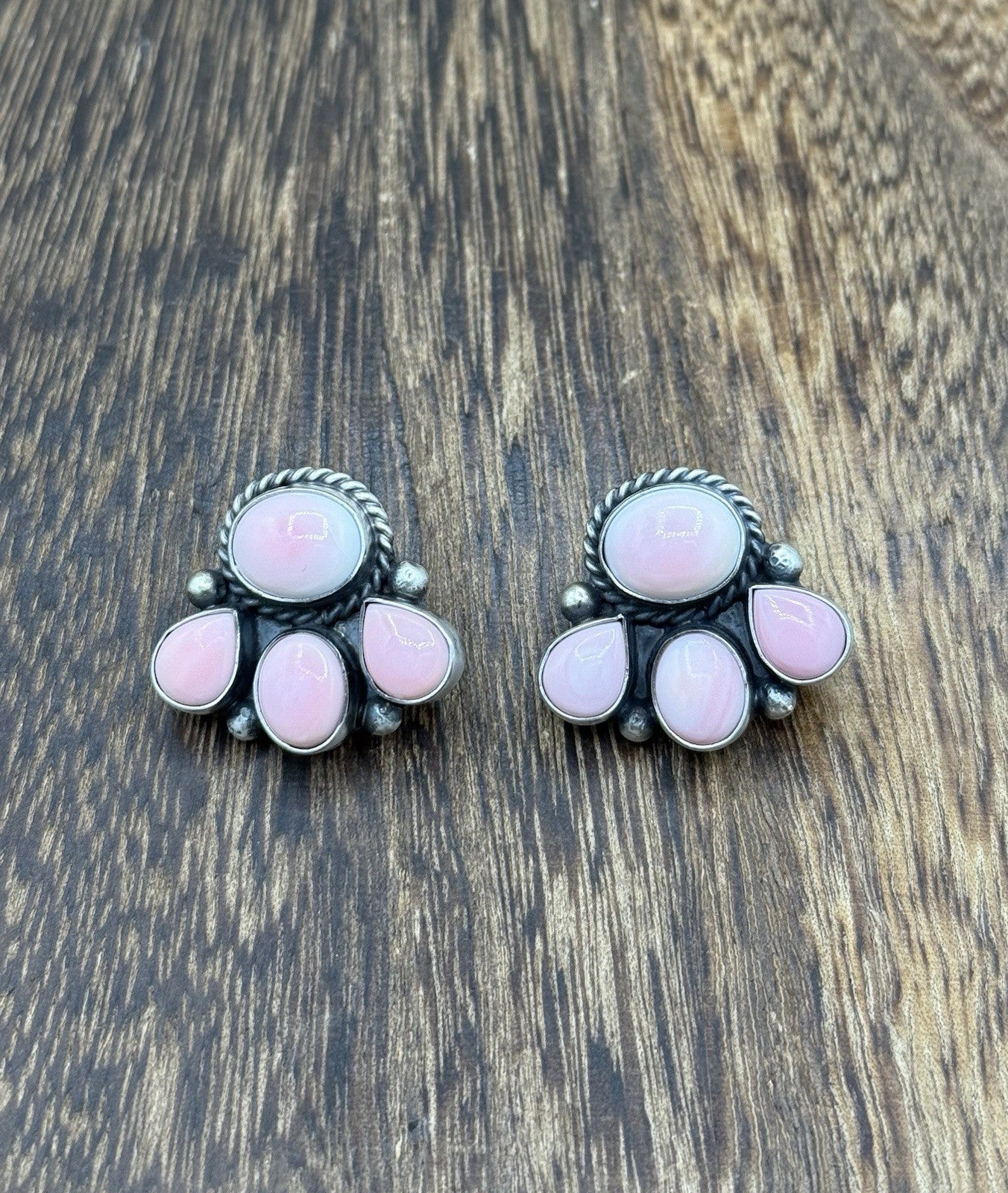 Native Navajo Handmade Sterling Silver Pink Conch Shell Cluster Earrings