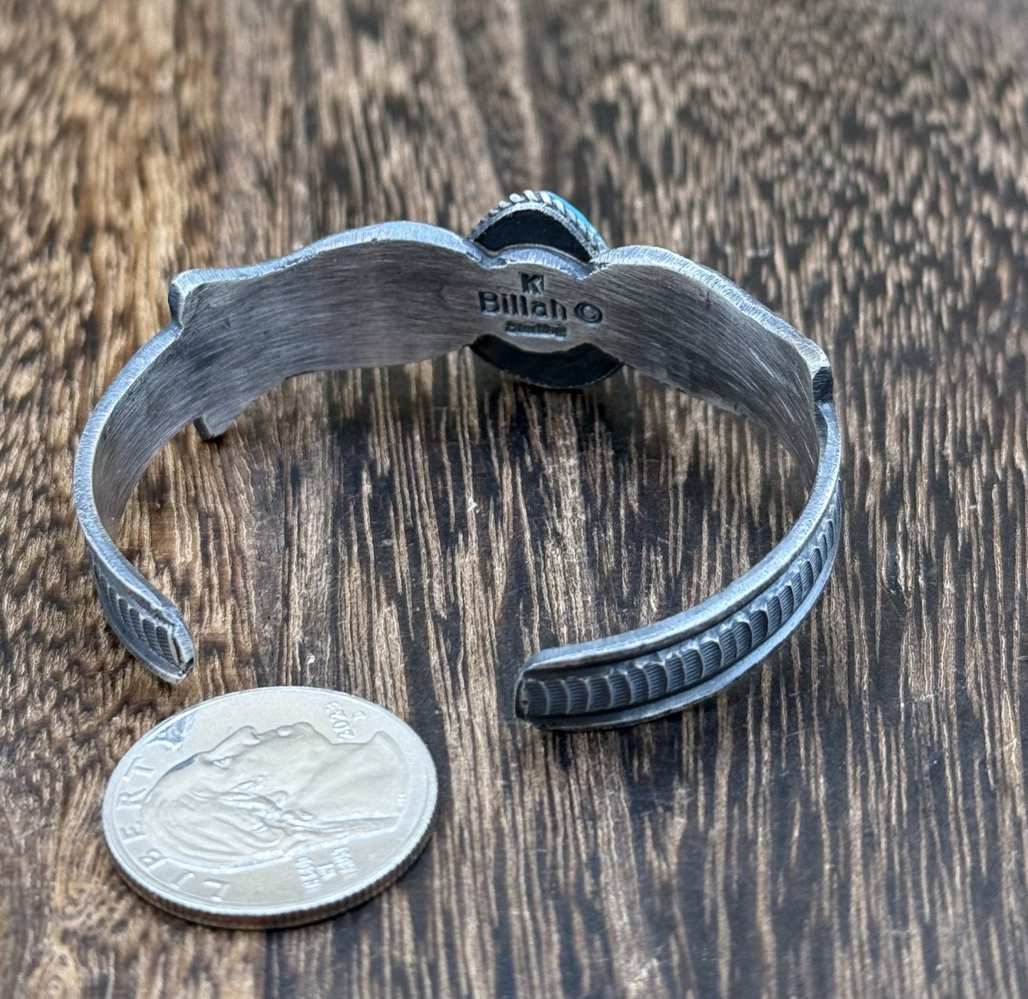 Navajo Handmade Sterling Silver White Water Turquoise Old look Cast Bracelet