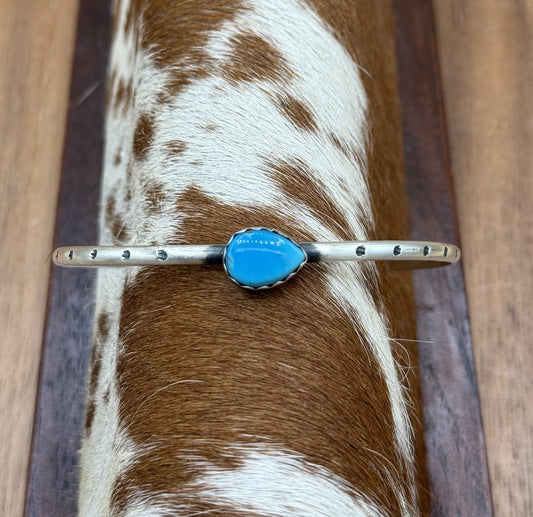 Native Navajo Handmade Sterling Silver Kingman Turquoise Stacker Cuff Bracelet