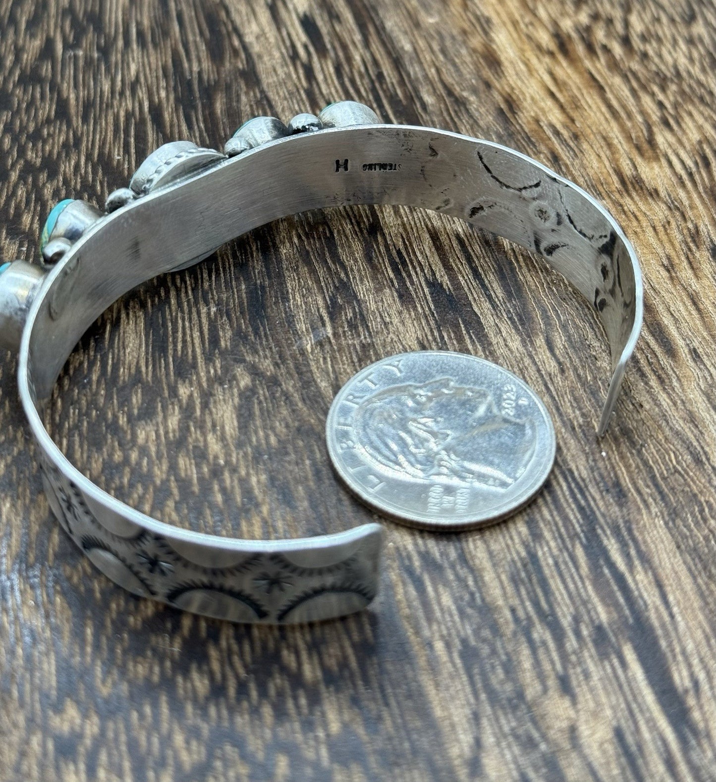 Native Navajo Handmade Sterling Silver Sonoran Gold Turquoise Cuff Bracelet