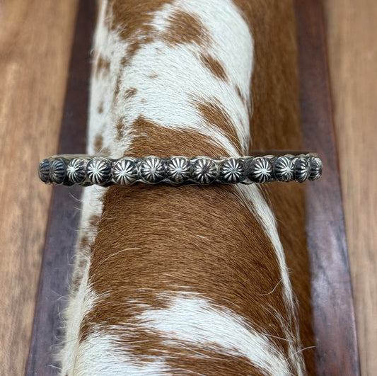 Navajo Handmade Sterling Silver Old Look Concho Design Stacker Cuff Bracelet
