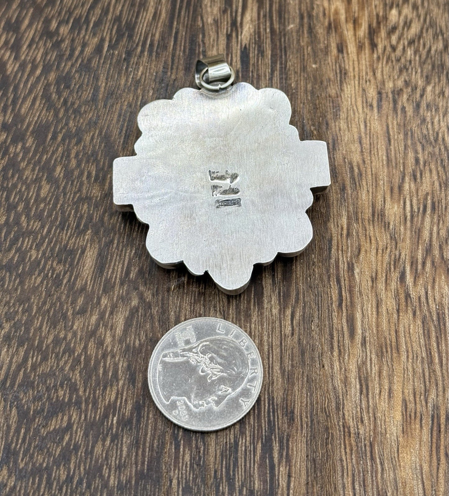 Navajo Handmade Sterling Silver Multi Color Turquoise Spiny Cluster Pendant Lg.