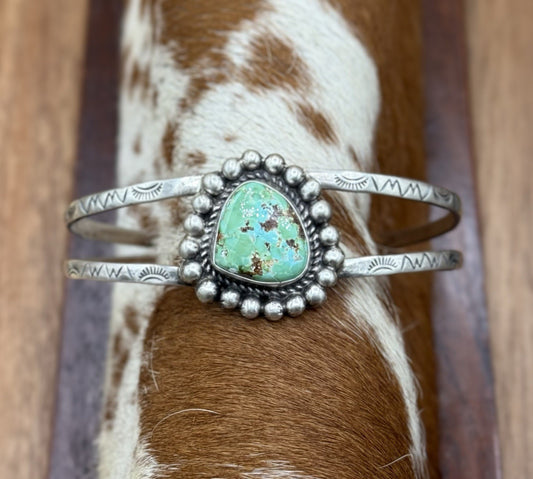 Native Navajo Handmade Sterling Silver Sonoran Gold Turquoise Cuff Bracelet