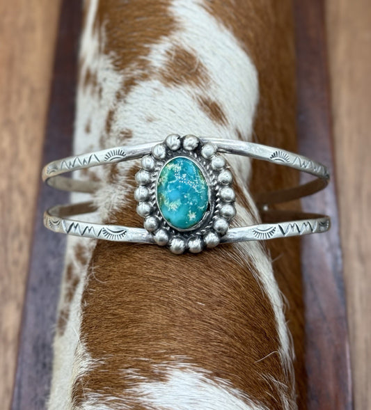 Native Navajo Handmade Sterling Silver Sonoran Gold Turquoise Cuff Bracelet