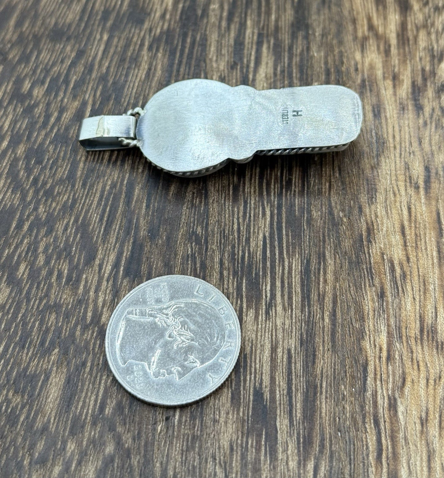 Navajo Handmade Sterling Silver Blue Glacier Turquoise Liberty Dime Coin Pendant