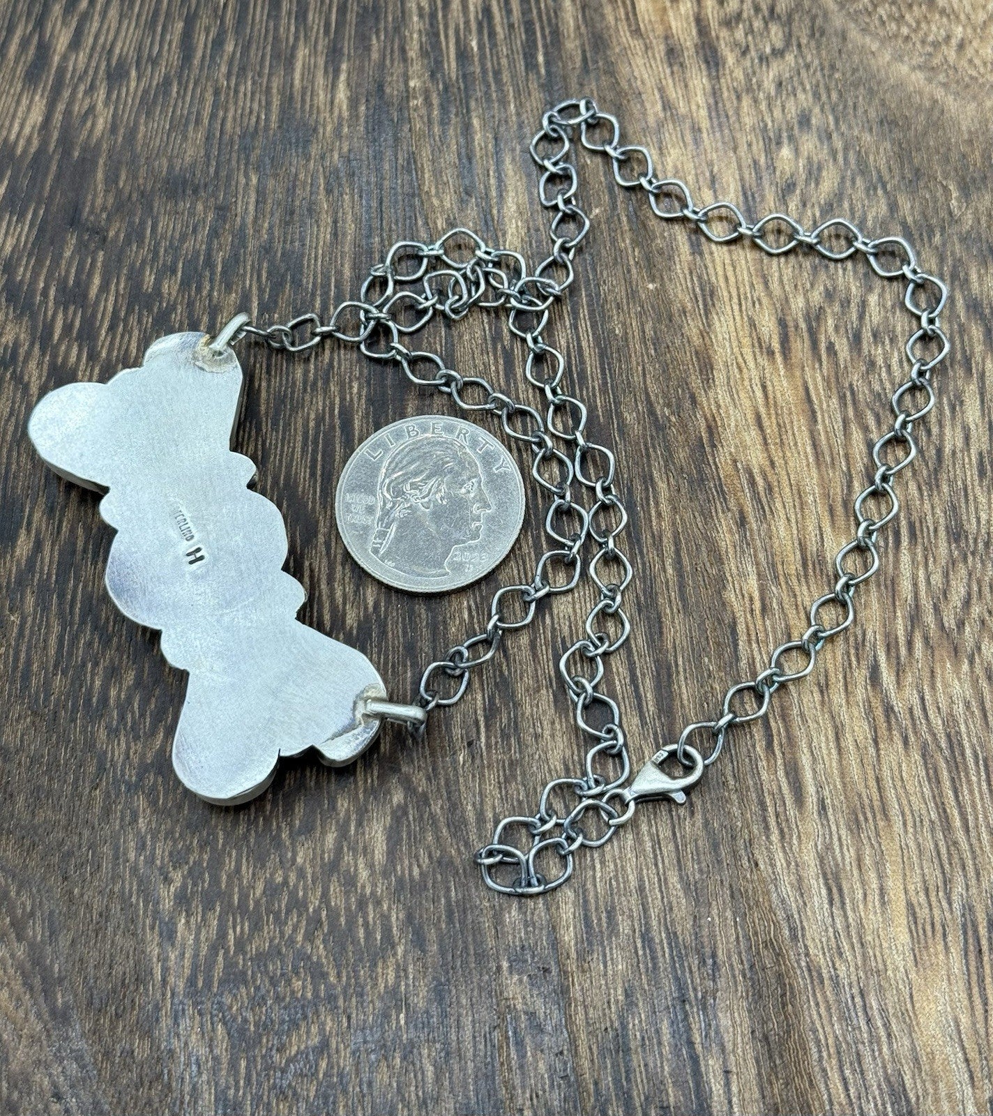 Navajo Handmade Sterling Silver Multi Stone Color Cluster Bar Necklace 18”