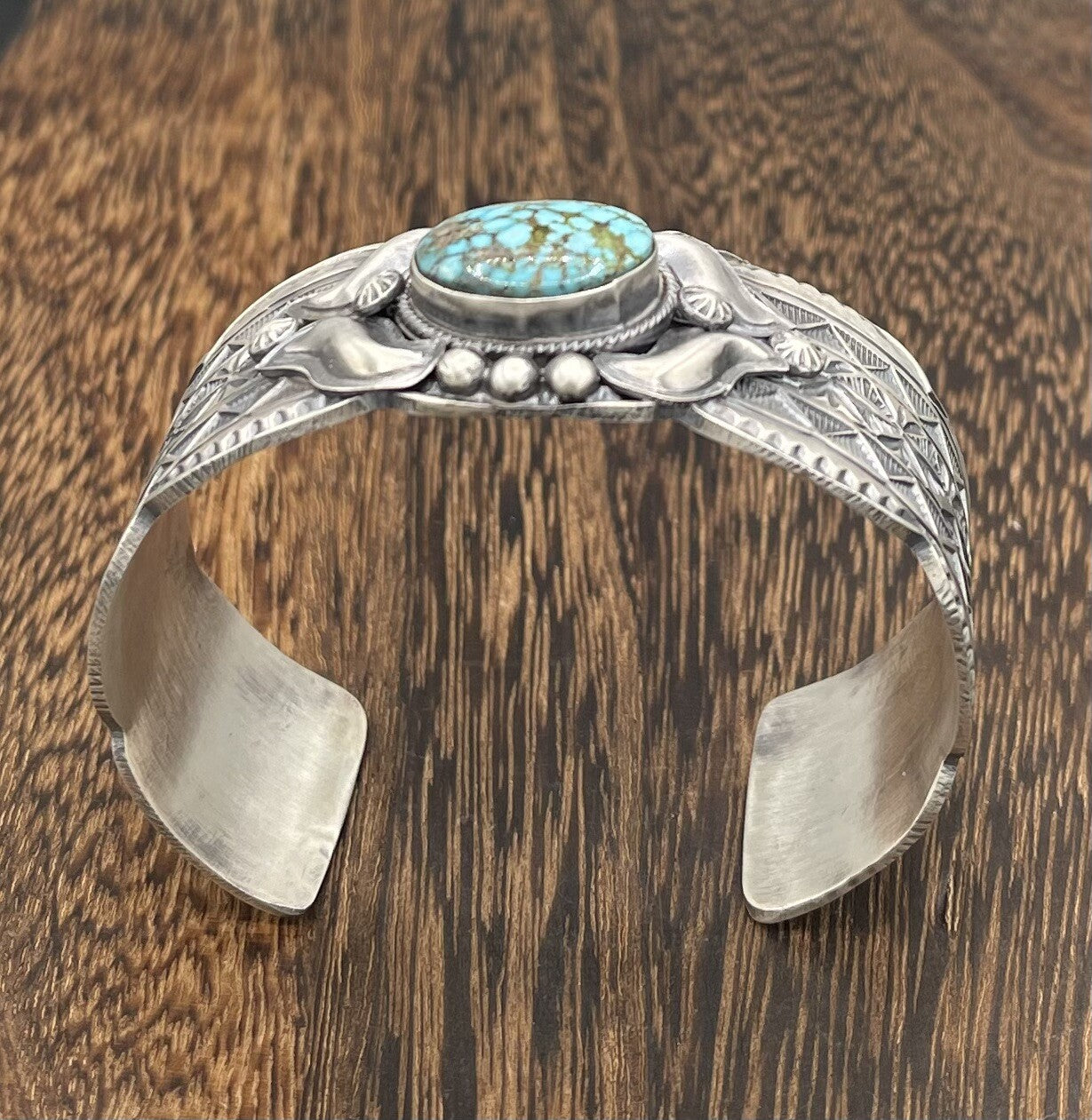 Native American Sterling Silver Navajo Handmade Kingman Turquoise Cuff Bracelet