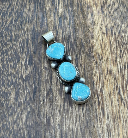 Navajo Handmade Sterling Silver White Water Turquoise Cluster Drop Pendant