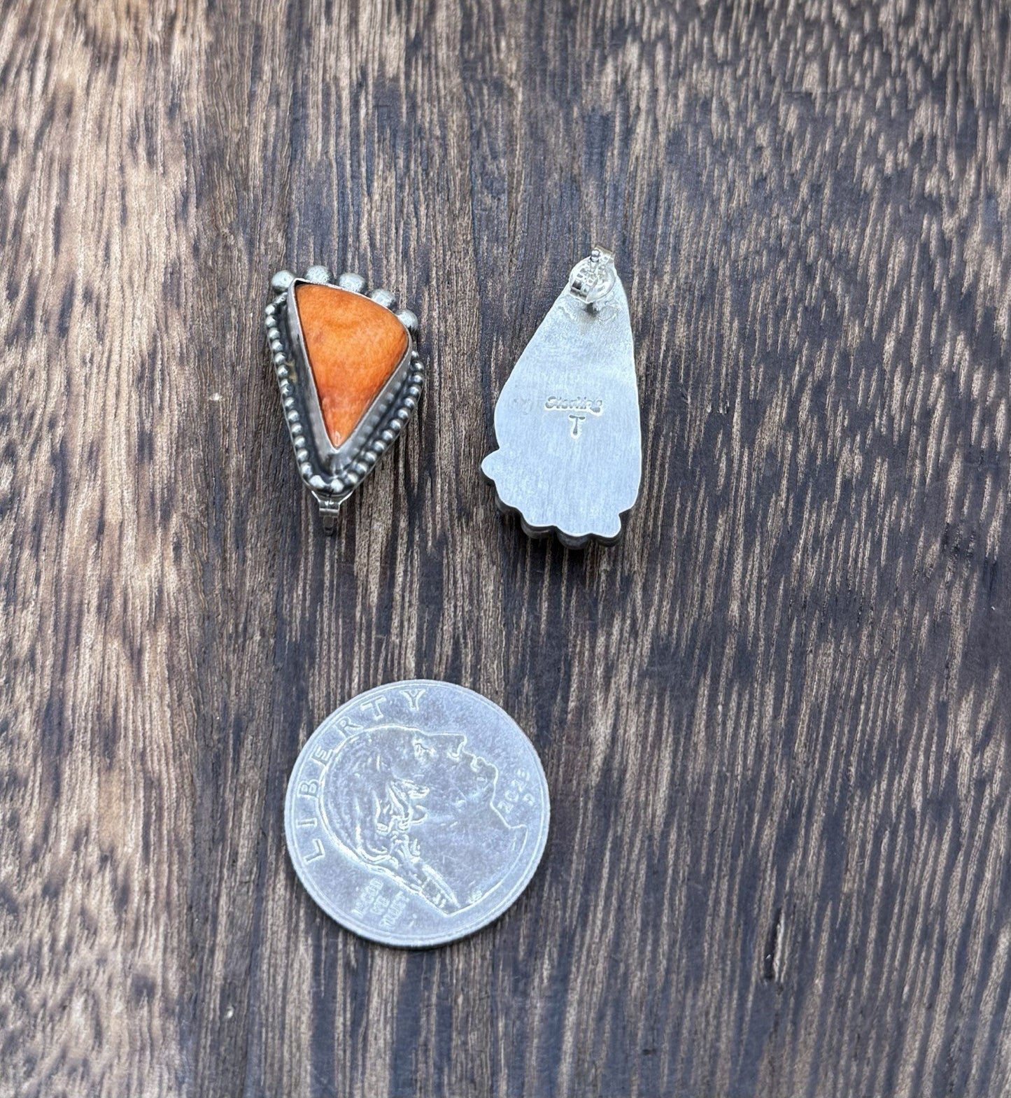Native Navajo Handmade Sterling Silver Orange Spiny Oyster Post Stud Earrings