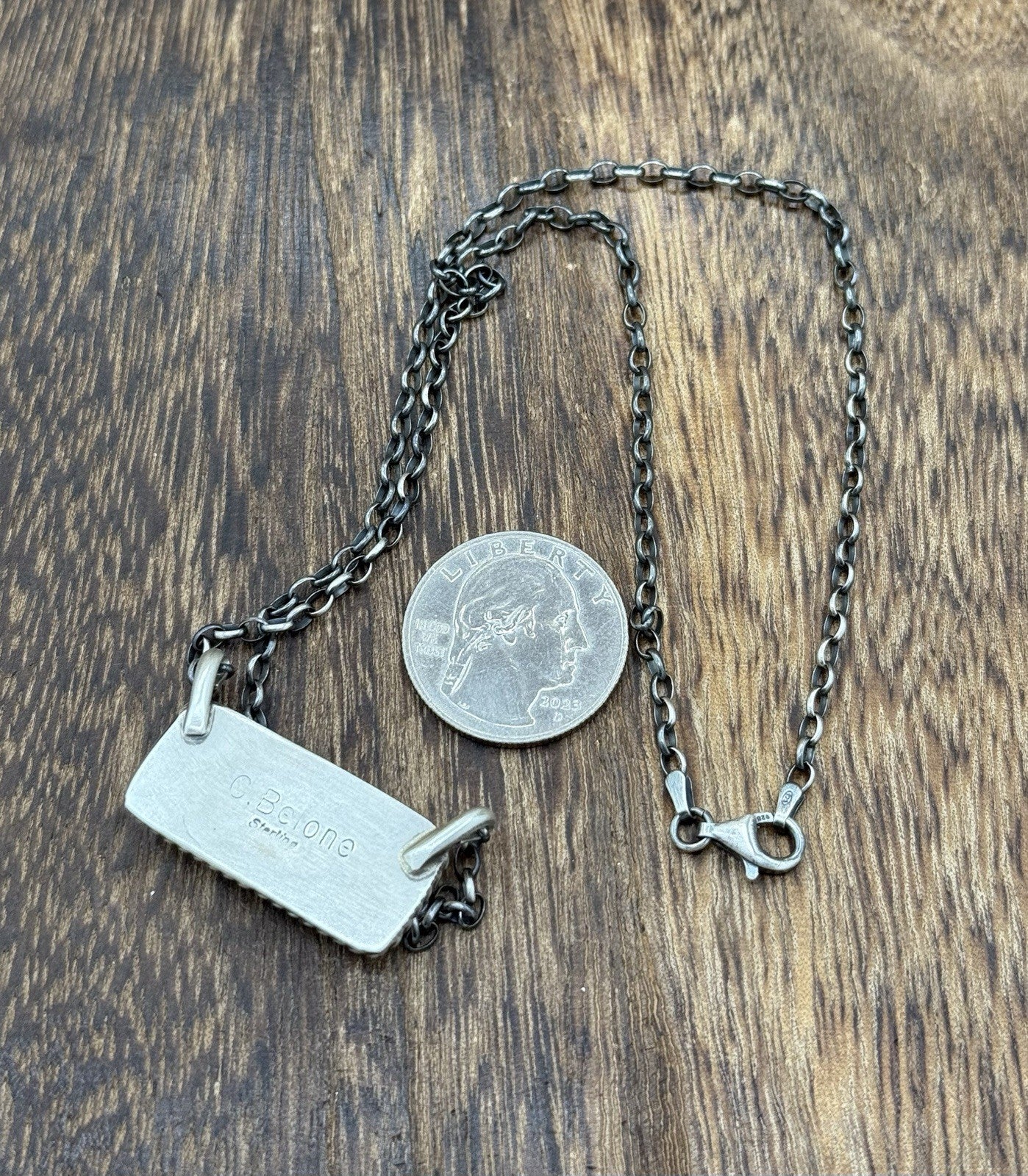 Native Navajo Handmade Sterling Silver Kingman Turquoise Bar Necklace 18”