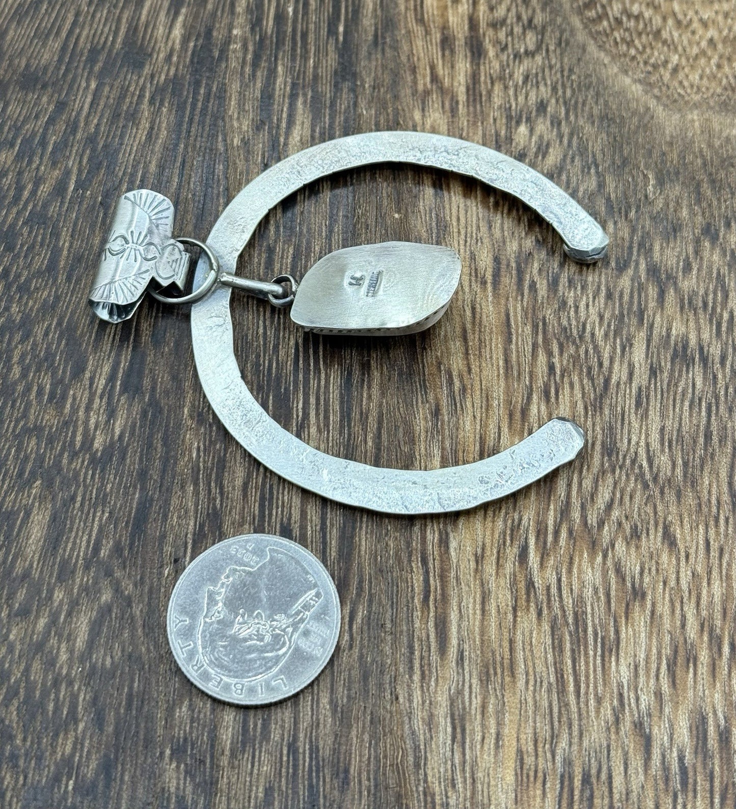 Navajo Handmade Sterling Silver Stamped Red Spiny Oyster Shell Naja Pendant