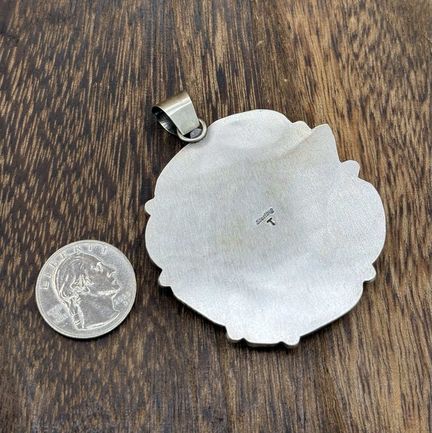 Navajo Handmade Sterling Silver Mixed Turquoise Spiny Large Cluster Pendant