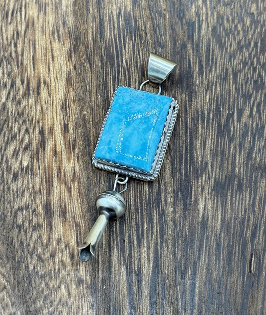 Native Navajo Handmade Sterling Silver Kingman Turquoise Dangle Blossom Pendant