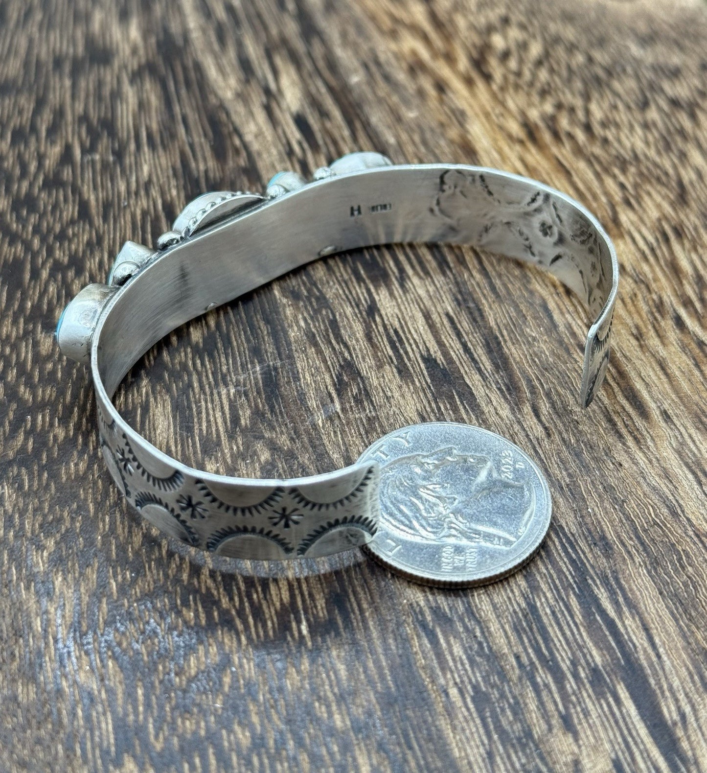 Native Navajo Handmade Sterling Silver Sonoran Gold Turquoise Cuff Bracelet