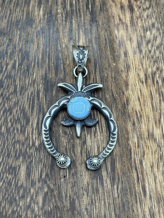 Navajo Handmade Sterling Silver Old Look Golden Hills Turquoise Naja Pendant