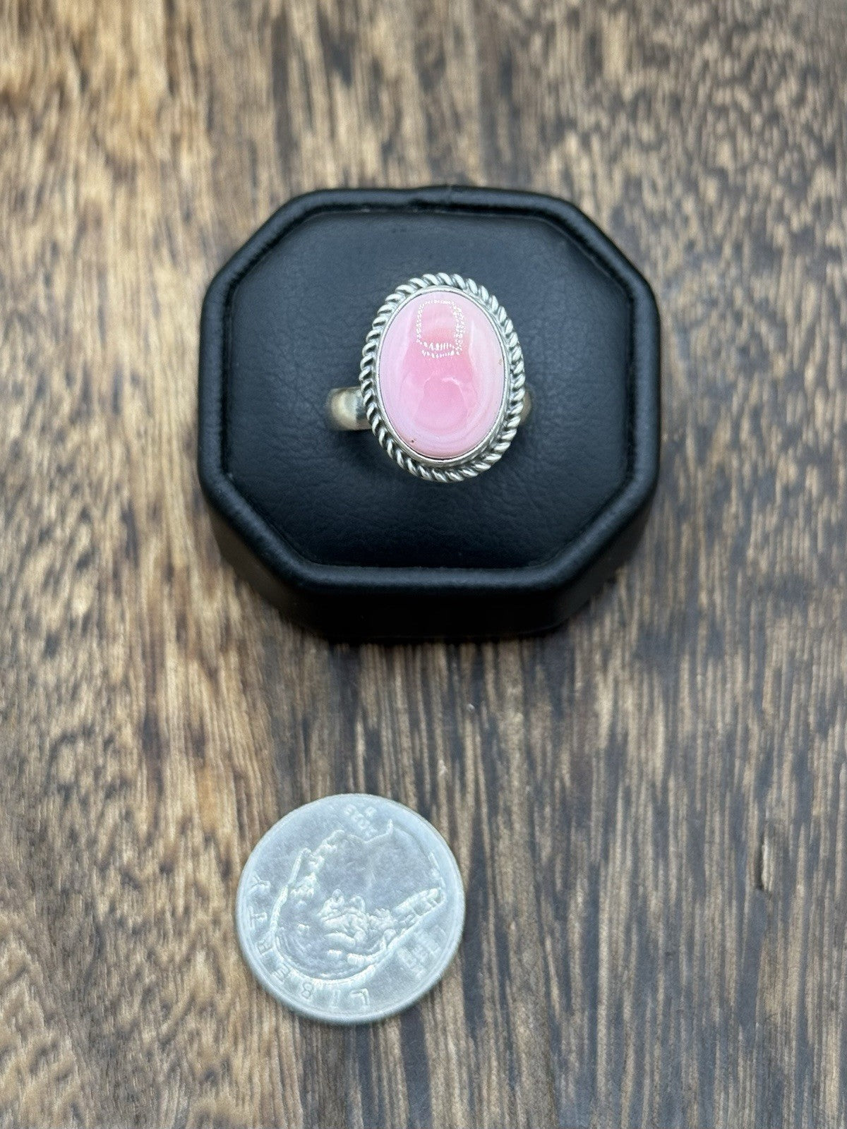 Navajo Handmade Sterling Silver Pink Conch Adjustable Ring Size 7 To 10