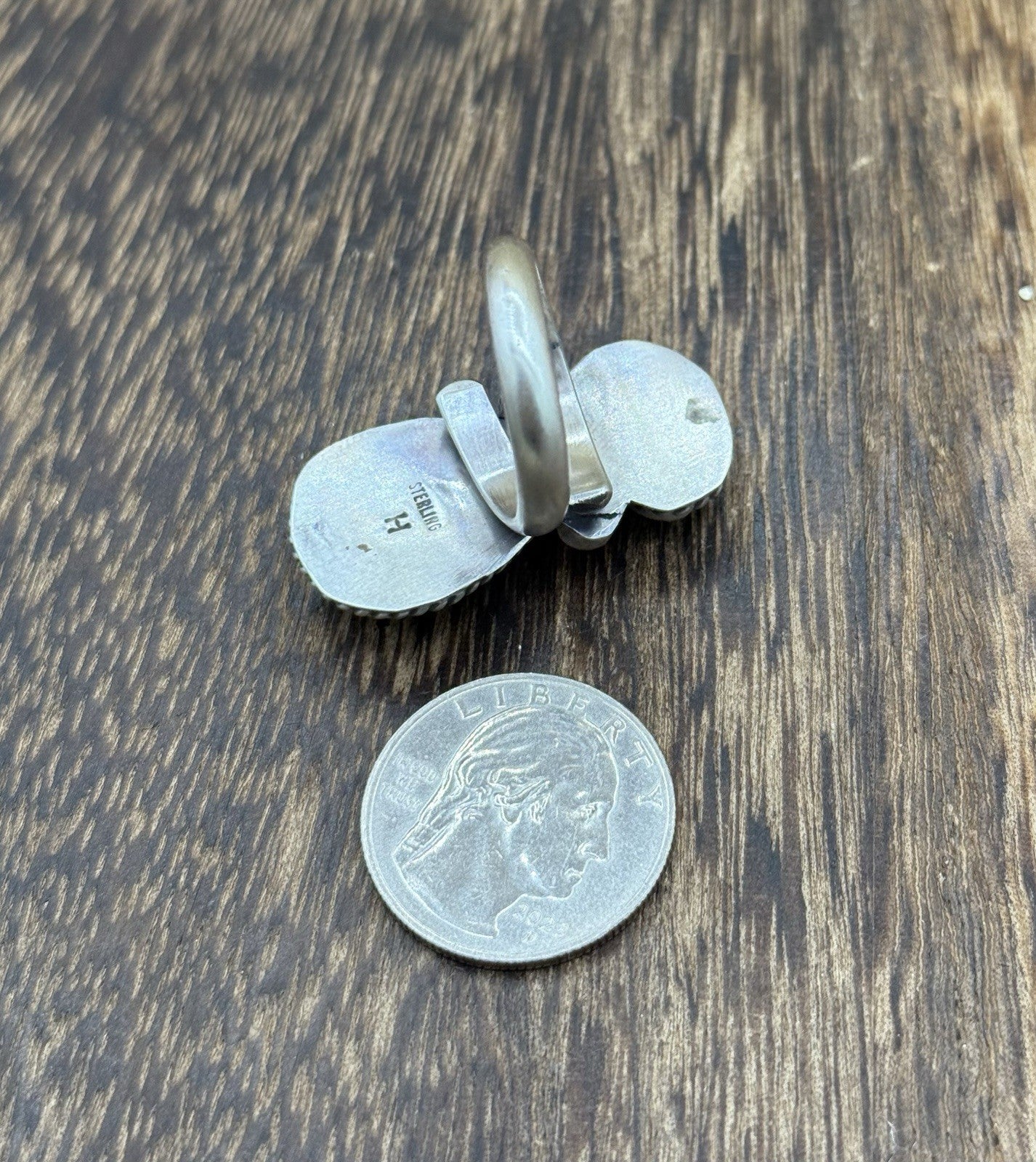 Navajo Handmade Sterling Silver White Water Turquoise Adjustable Ring Size 7 - 9