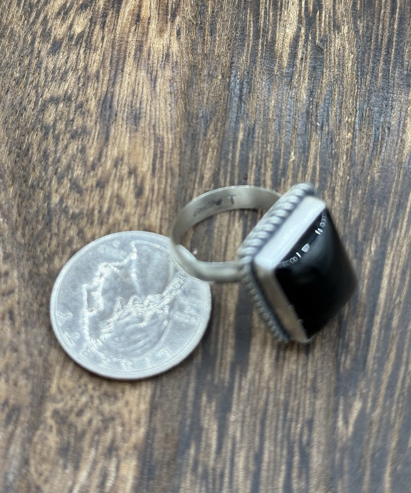 Navajo Handmade Sterling Silver Black Onyx Adjustable Ring Size 7 To 10
