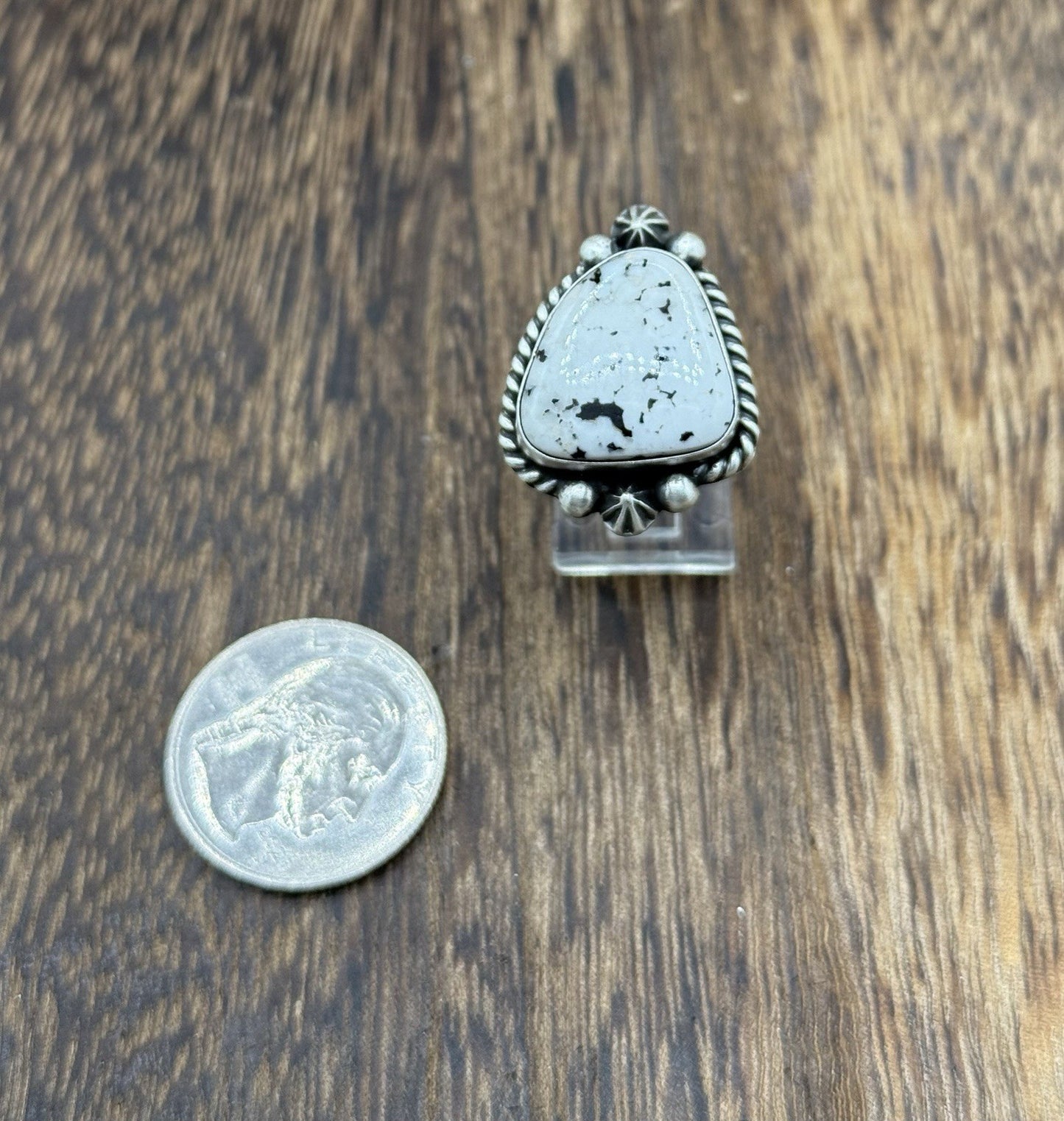 Navajo Handmade Sterling Silver White Buffalo Adjustable Ring Size 6 To 9