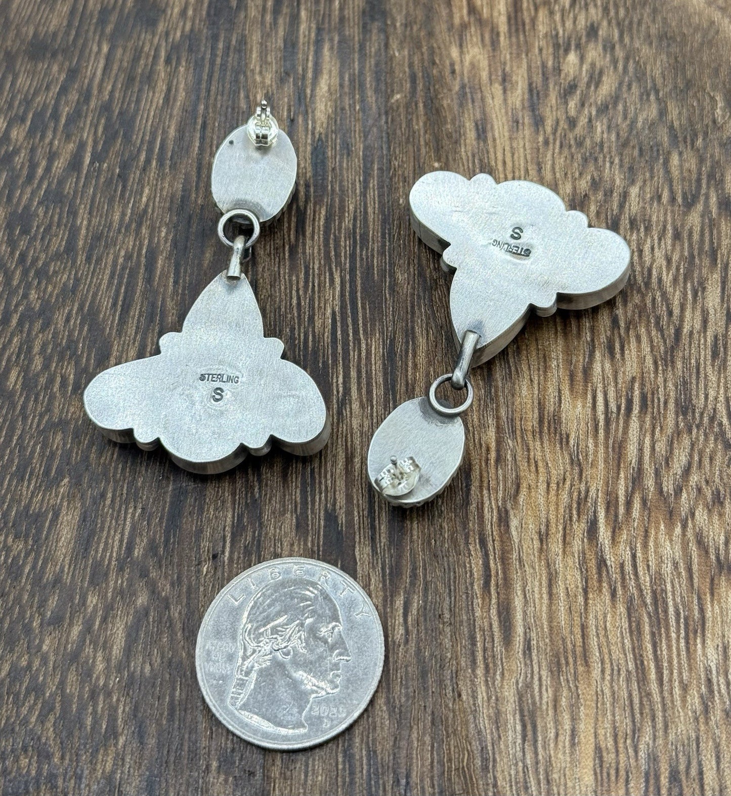 Navajo Handmade Sterling Silver Blue Bird Turquoise Cluster Post Dangle Earrings