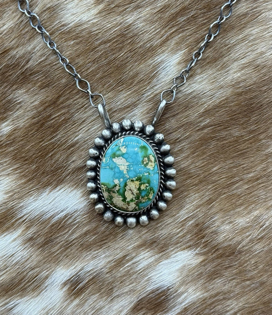 Native Navajo Handmade Sterling Silver Sonoran Gold Turquoise Necklace 18” Large