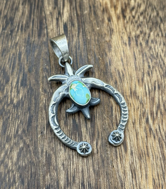 Navajo Handmade Sterling Silver Old Look Sonoran Gold Turquoise Naja Pendant