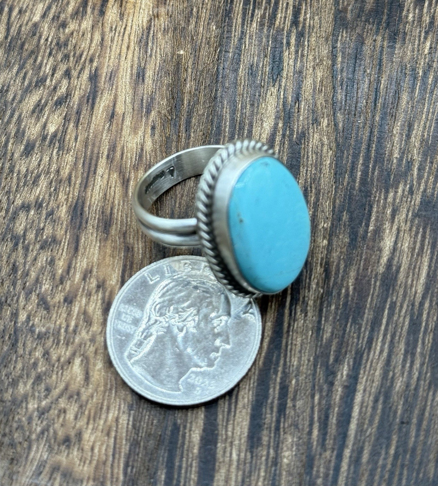 Navajo Handmade Sterling Silver Kingman Turquoise Adjustable Ring Size 7 To 10