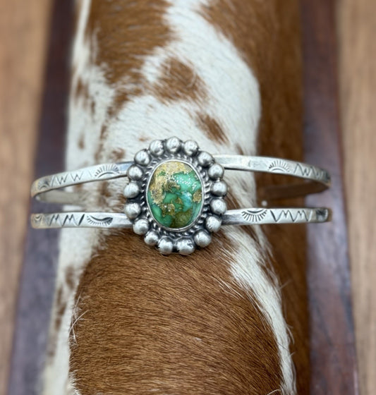 Native Navajo Handmade Sterling Silver Sonoran Gold Turquoise Cuff Bracelet