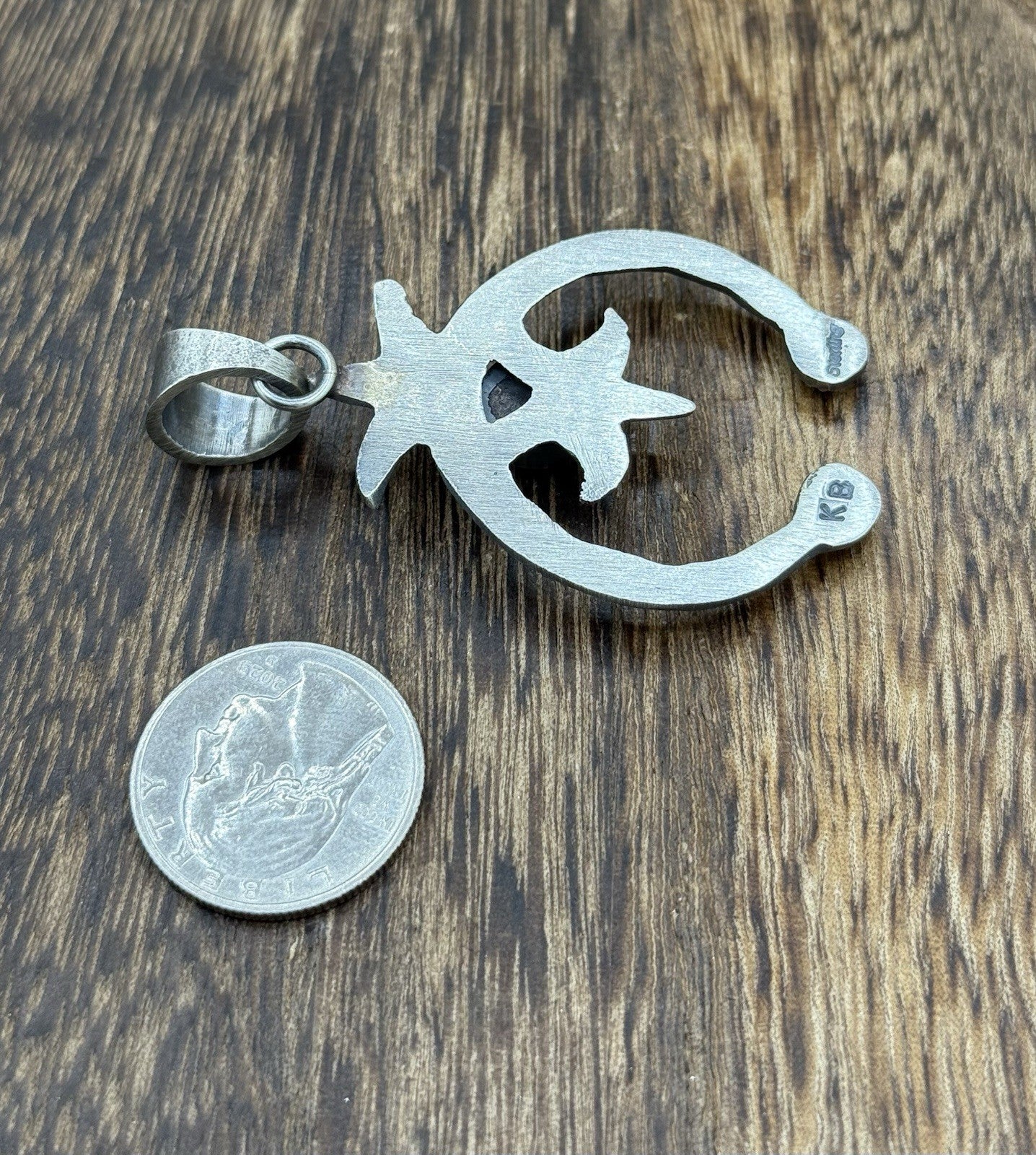 Navajo Handmade Sterling Silver Old Look Golden Hills Turquoise Naja Pendant