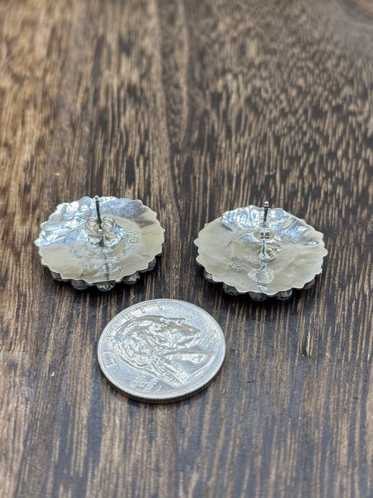 Native American Navajo Handmade Sterling Silver Turquoise Cluster Post earrings