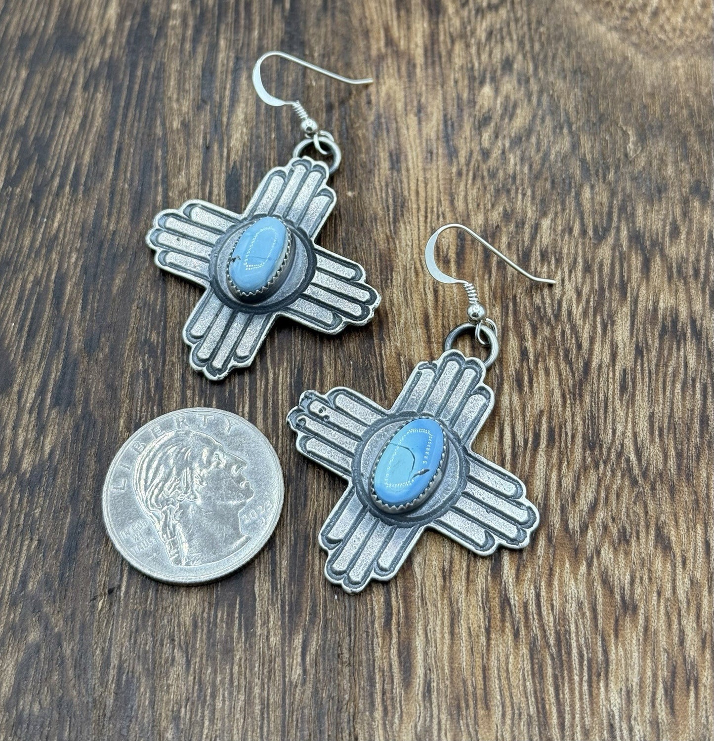 Navajo Handmade Sterling Silver Zia Golden Hills Turquoise Earrings Kevin Billah