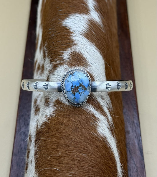 Navajo Handmade Sterling Silver Golden Hills Turquoise Stacker Cuff Bracelet