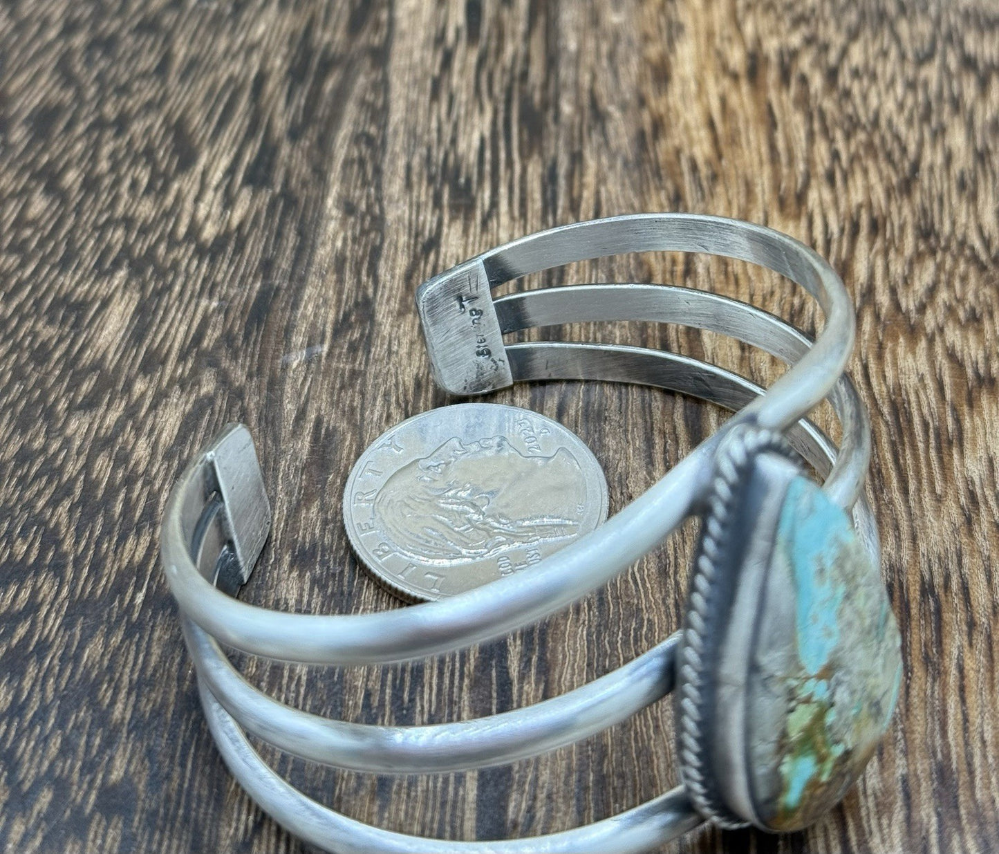 Native American Navajo Handmade Sterling Silver Royston Turquoise Cuff Bracelet