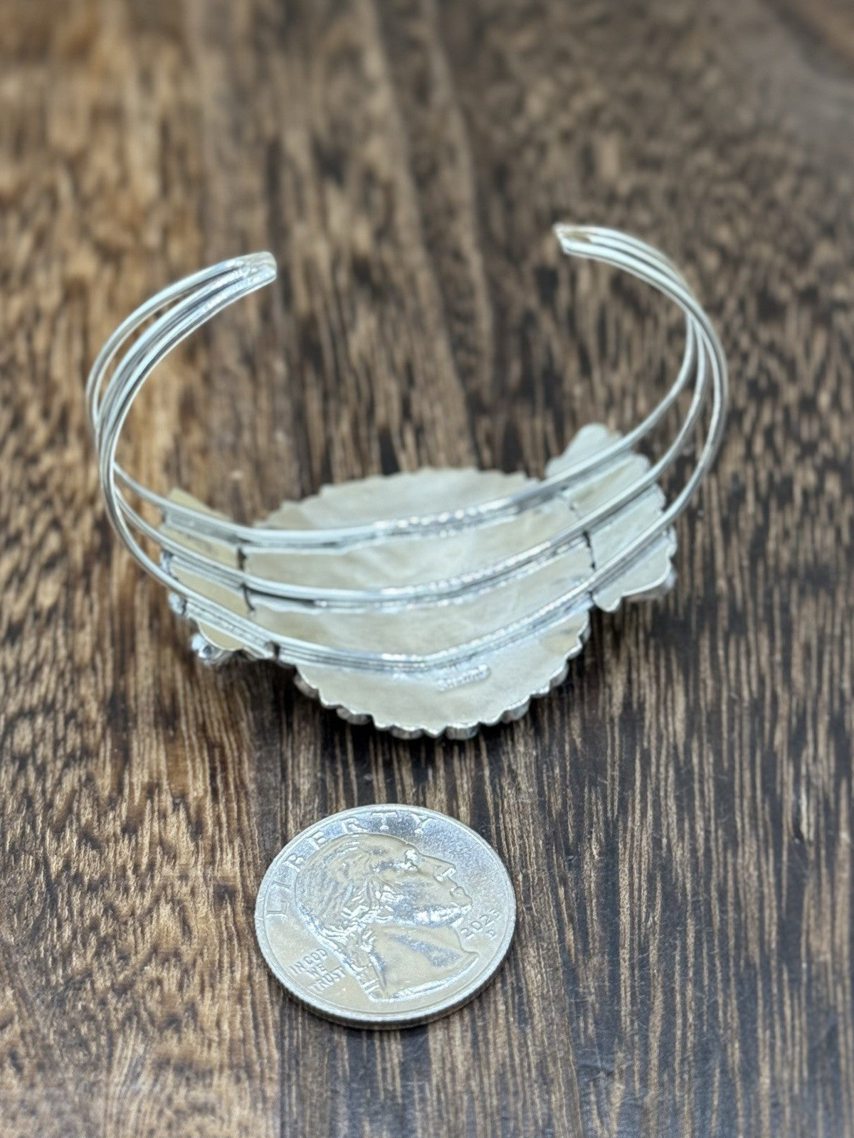 Native American Navajo Handmade Sterling Silver Turquoise Cluster Cuff Bracelet