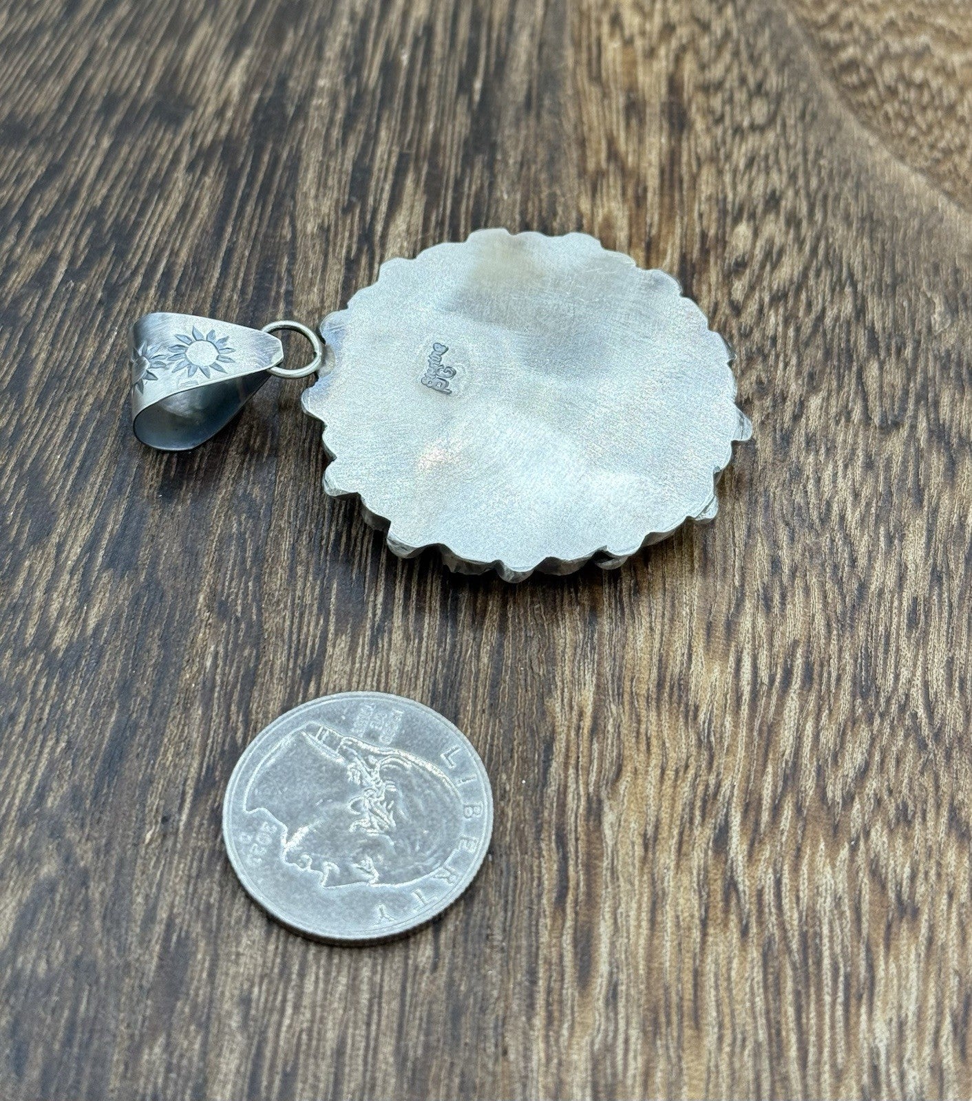 Navajo Handmade Sterling Silver Golden Hills Turquoise Cluster Coin Pendant