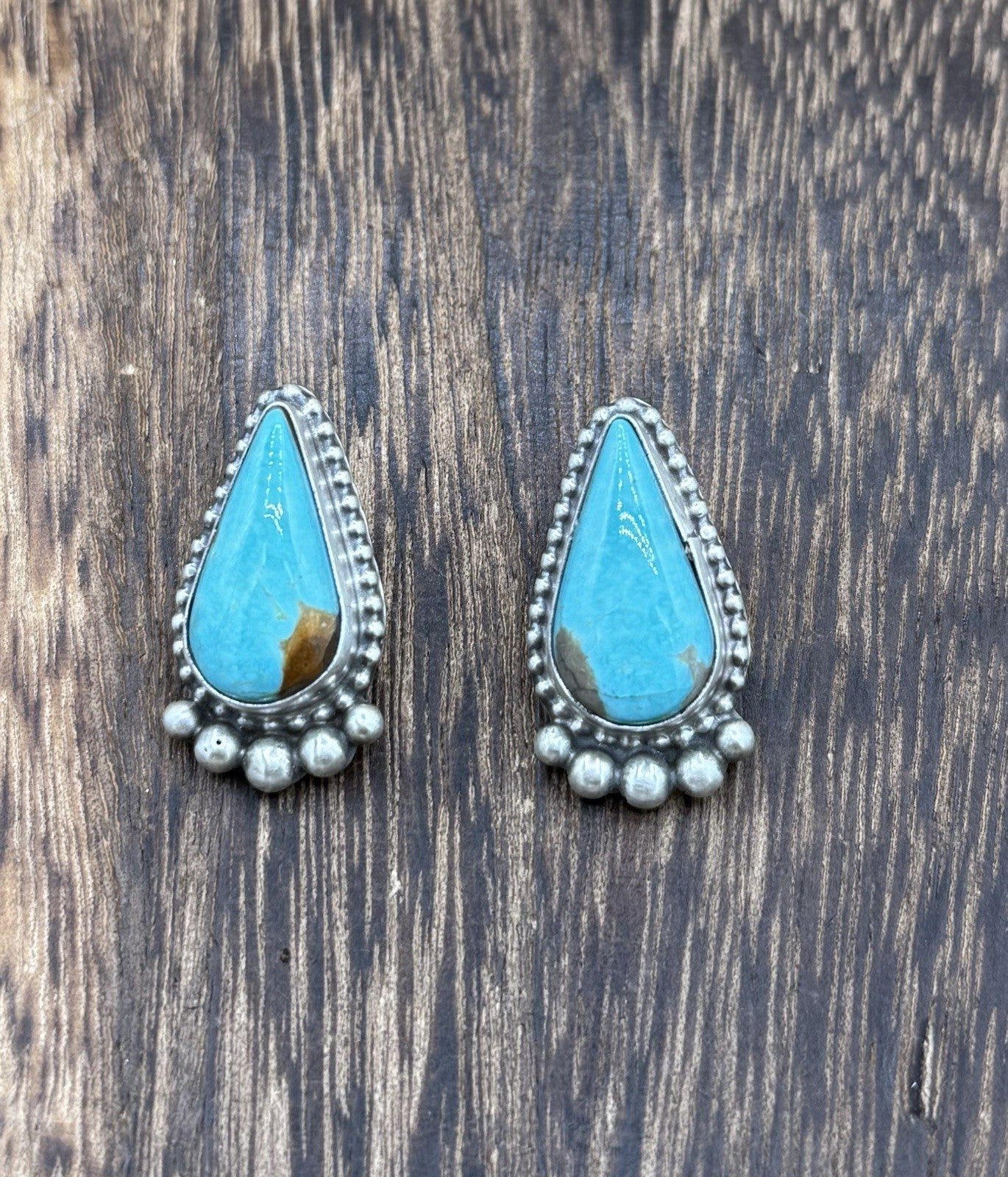 Native Navajo Handmade Sterling Silver Blue Glacier Turquoise Post Stud Earrings
