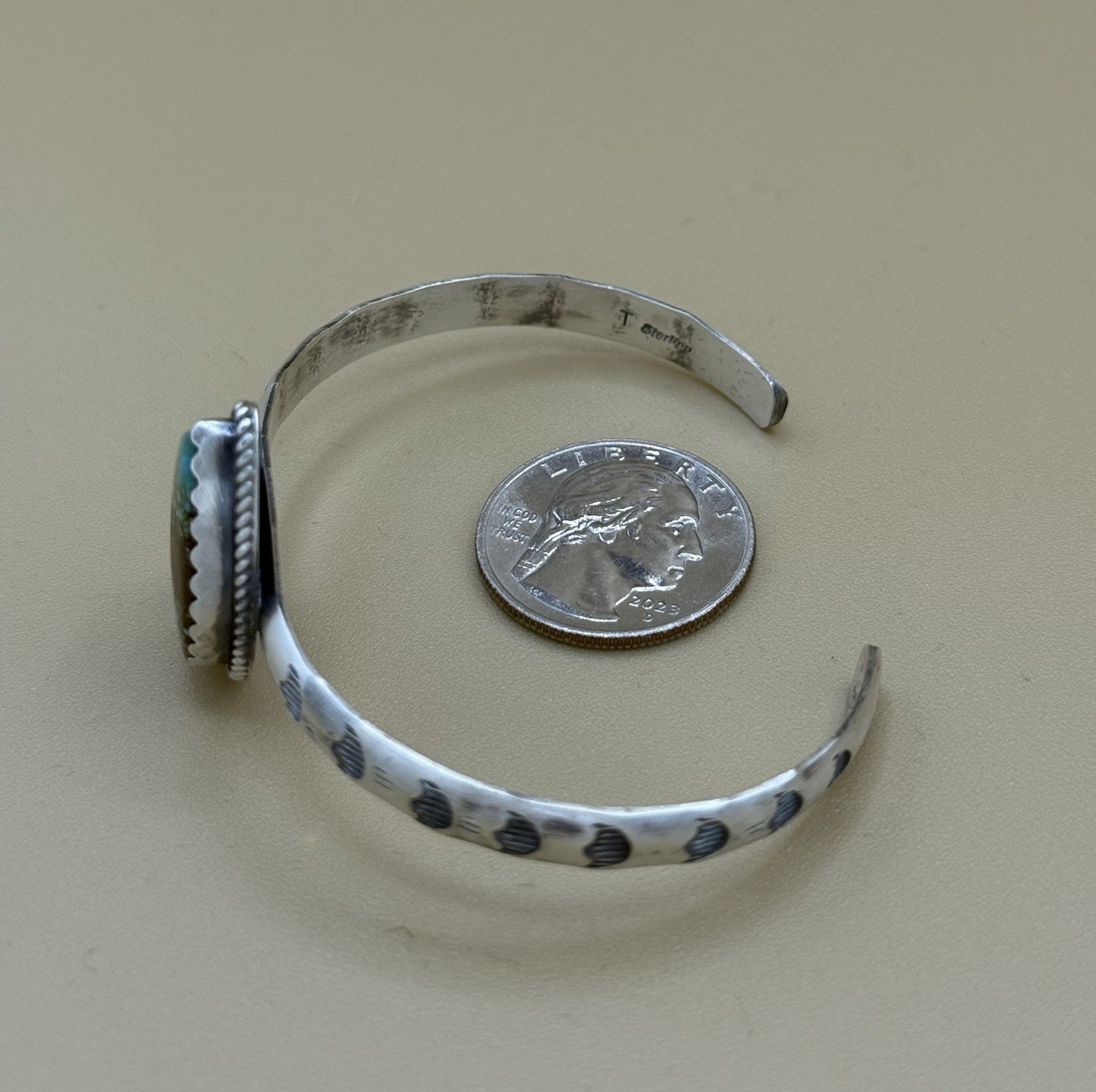 Navajo Handmade Sterling Silver Number 8 Turquoise Stacker Cuff Bracelet