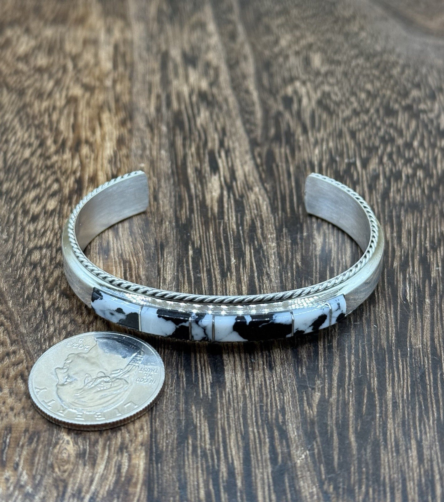 Navajo Handmade Sterling Silver White Buffalo Inlay Cuff Bracelet Francis Yazzie
